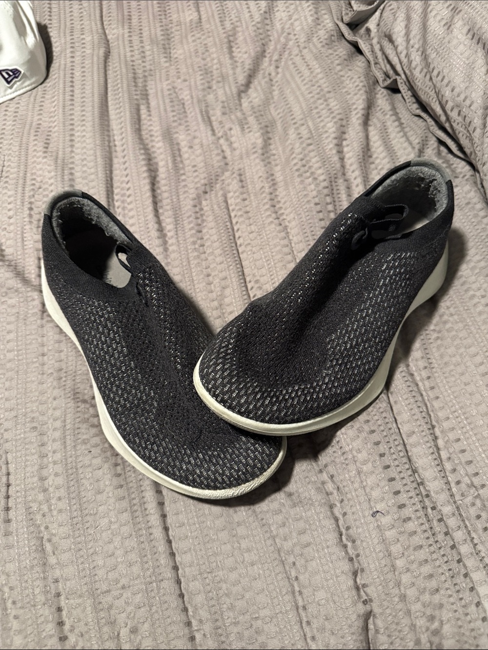 allbirds Women’s Slip-On Knit Sneakers in Black and White Sole